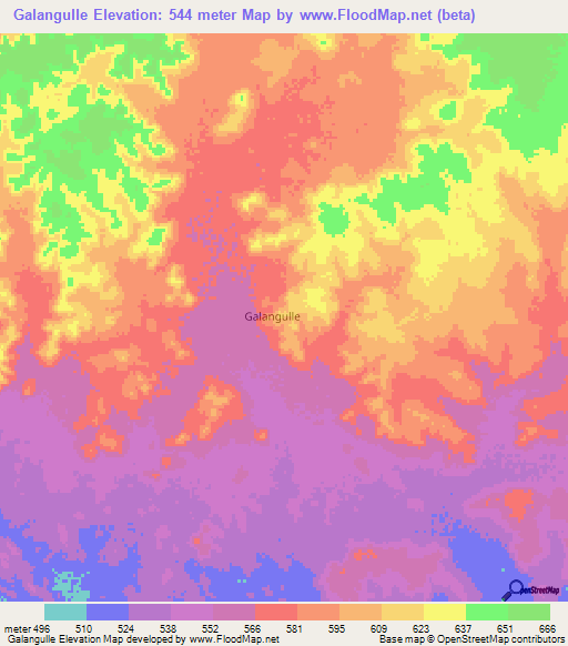 Galangulle,Somalia Elevation Map