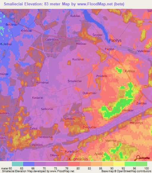 Smalieciai,Lithuania Elevation Map