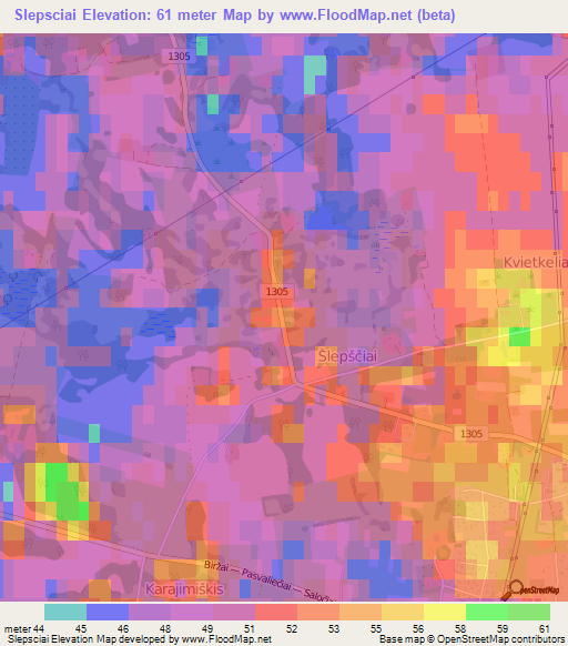Slepsciai,Lithuania Elevation Map