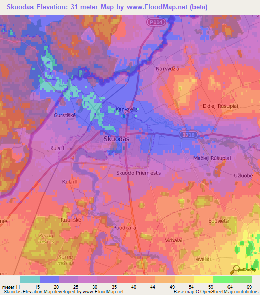 Skuodas,Lithuania Elevation Map