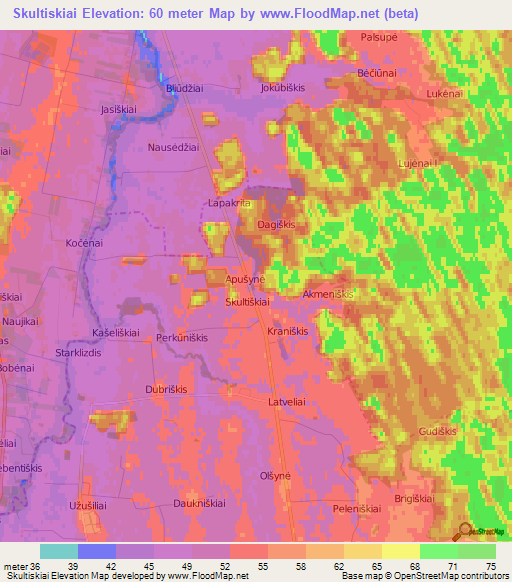 Skultiskiai,Lithuania Elevation Map