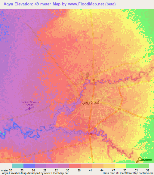 Aqya,Iran Elevation Map
