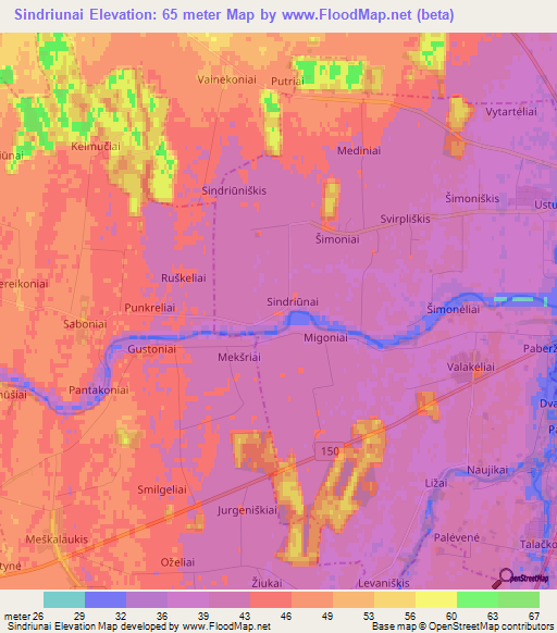 Sindriunai,Lithuania Elevation Map