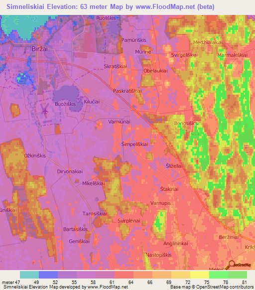 Simneliskiai,Lithuania Elevation Map