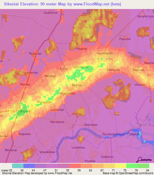 Siksniai,Lithuania Elevation Map