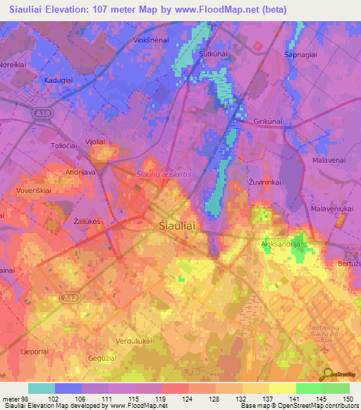 Siauliai,Lithuania Elevation Map