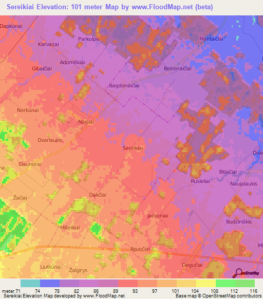 Sereikiai,Lithuania Elevation Map