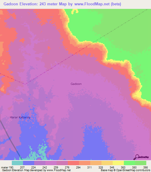 Gadoon,Somalia Elevation Map