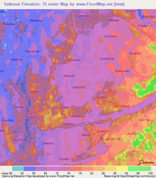 Satkunai,Lithuania Elevation Map