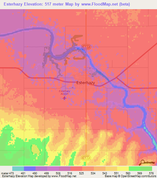 Esterhazy,Canada Elevation Map