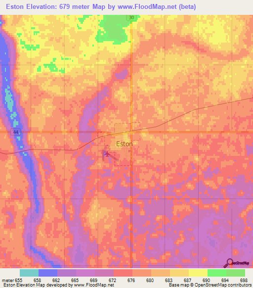 Eston,Canada Elevation Map
