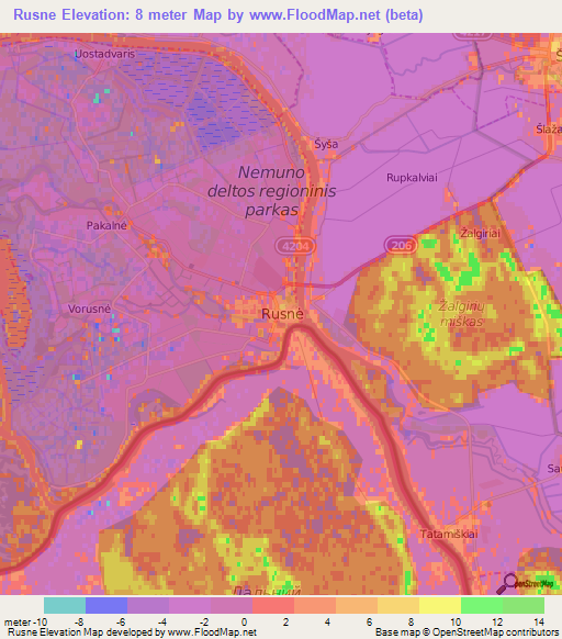 Rusne,Lithuania Elevation Map