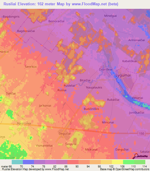 Rusliai,Lithuania Elevation Map
