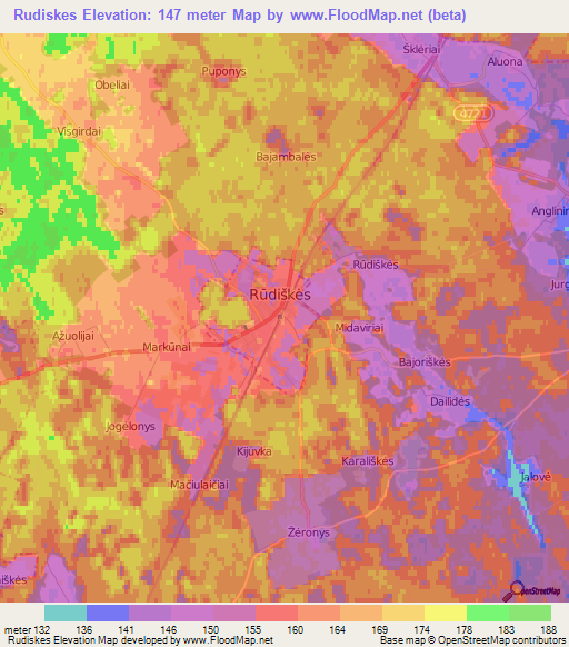 Rudiskes,Lithuania Elevation Map
