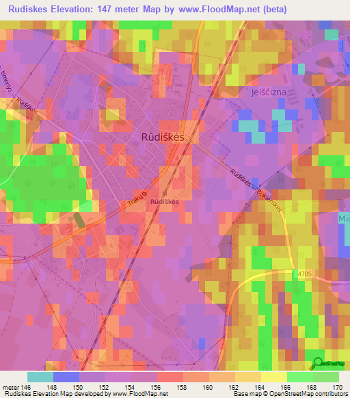 Rudiskes,Lithuania Elevation Map
