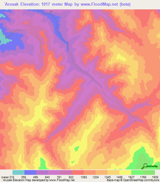 `Arusak,Iran Elevation Map