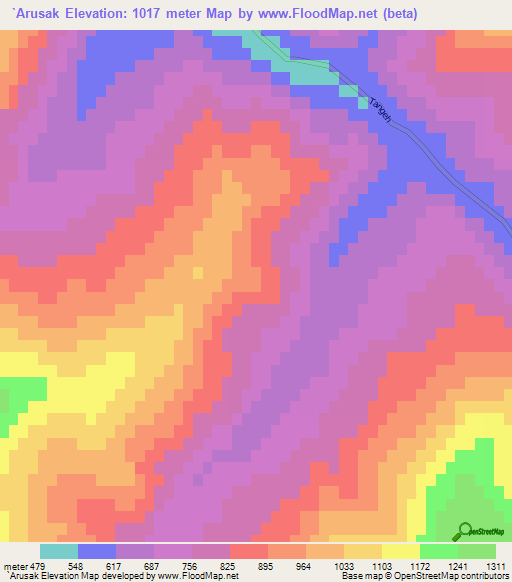 `Arusak,Iran Elevation Map