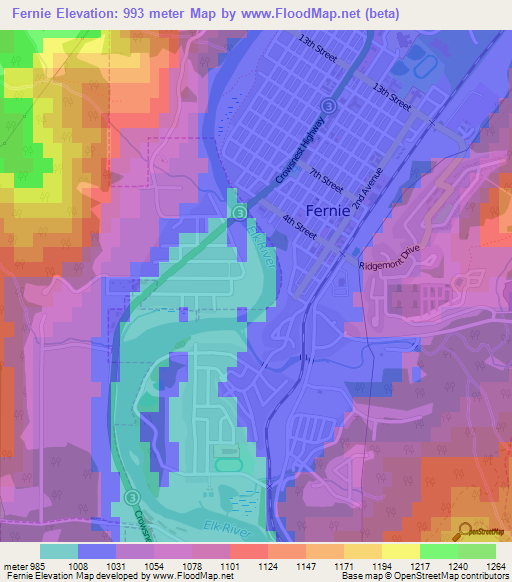 Fernie,Canada Elevation Map