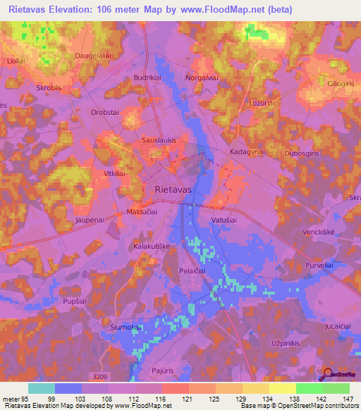 Rietavas,Lithuania Elevation Map