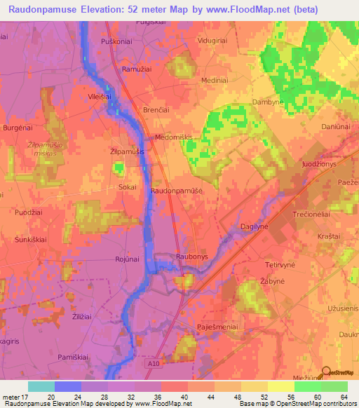 Raudonpamuse,Lithuania Elevation Map