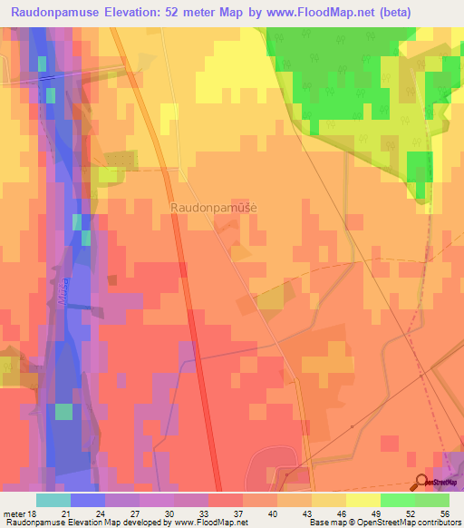 Raudonpamuse,Lithuania Elevation Map