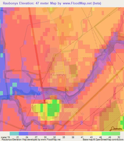 Raubonys,Lithuania Elevation Map