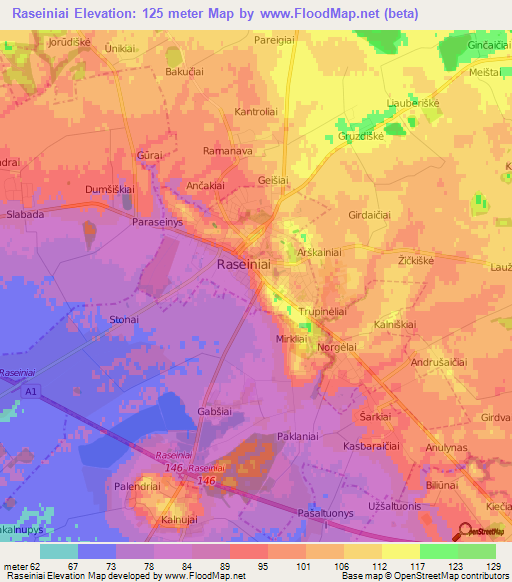 Raseiniai,Lithuania Elevation Map