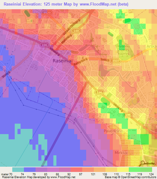 Raseiniai,Lithuania Elevation Map