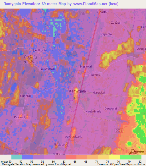Ramygala,Lithuania Elevation Map