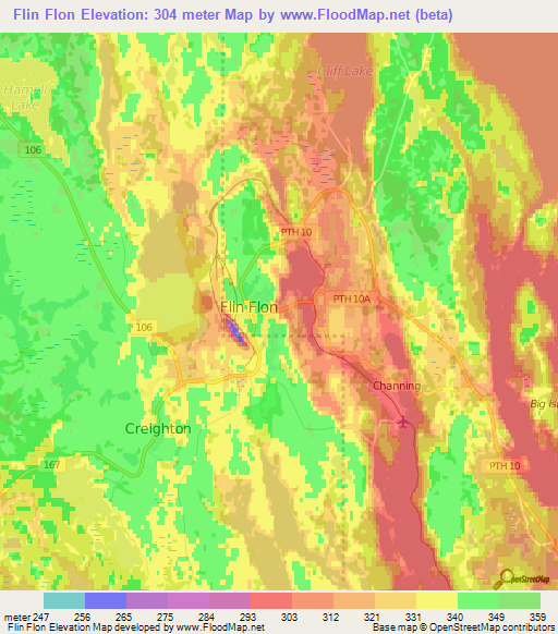 Flin Flon,Canada Elevation Map