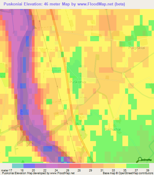 Puskoniai,Lithuania Elevation Map