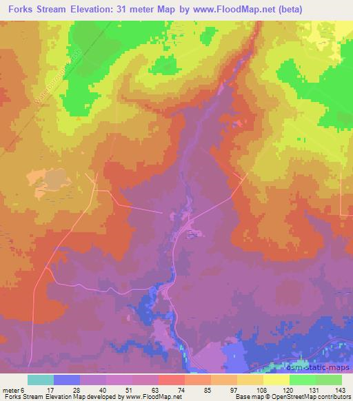 Forks Stream,Canada Elevation Map