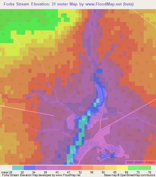 Forks Stream,Canada Elevation Map