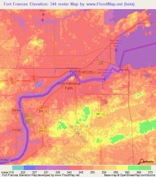 Fort Frances,Canada Elevation Map