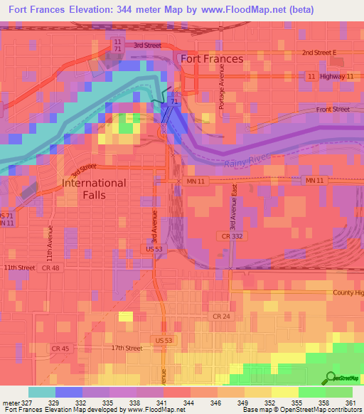 Fort Frances,Canada Elevation Map