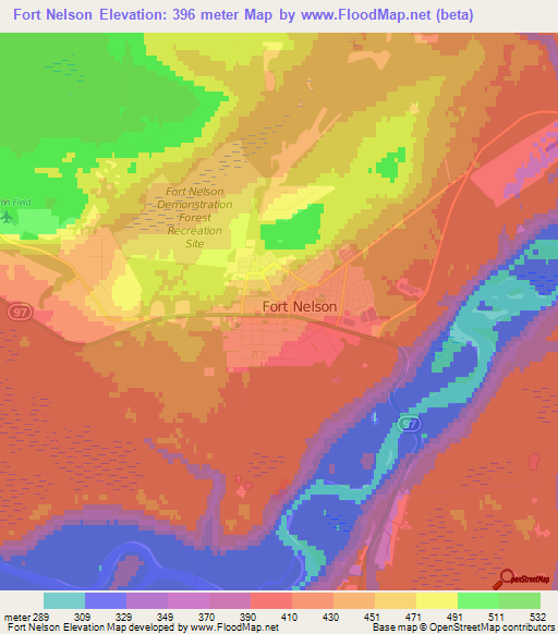Fort Nelson,Canada Elevation Map