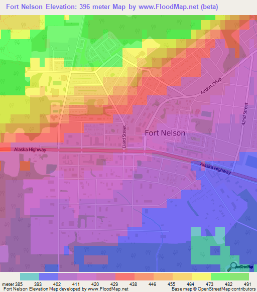 Fort Nelson,Canada Elevation Map