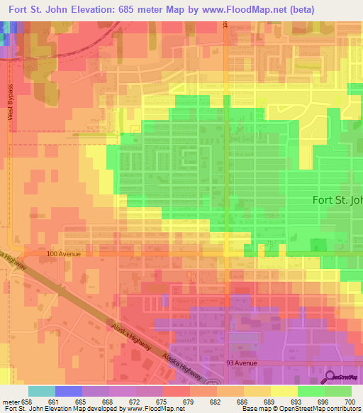 Fort St. John,Canada Elevation Map