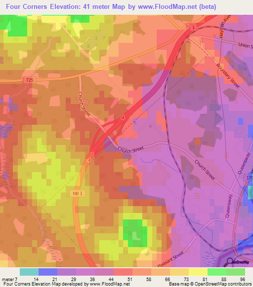 Four Corners,Canada Elevation Map
