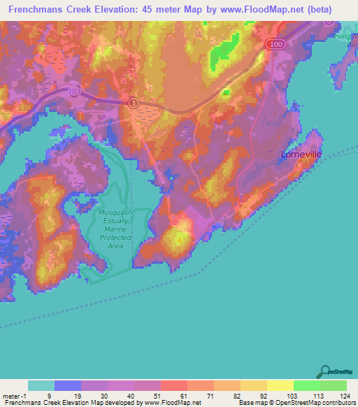 Frenchmans Creek,Canada Elevation Map