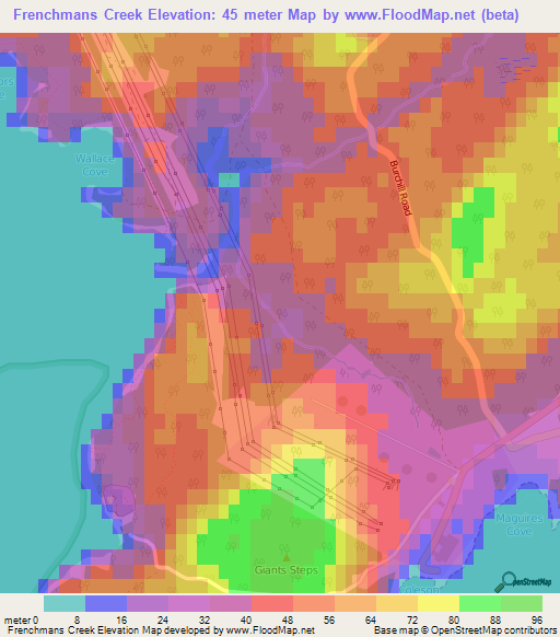 Frenchmans Creek,Canada Elevation Map