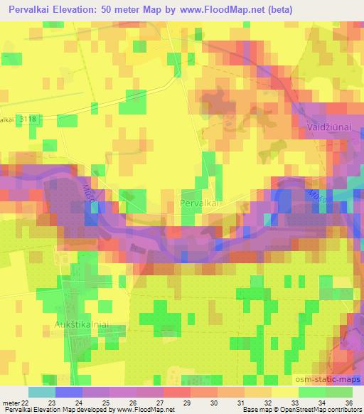 Pervalkai,Lithuania Elevation Map