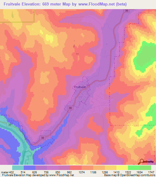 Elevation of Fruitvale,Canada Elevation Map, Topography, Contour