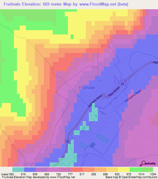 Elevation of Fruitvale,Canada Elevation Map, Topography, Contour