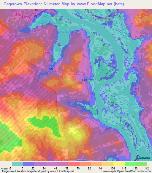 Gagetown,Canada Elevation Map
