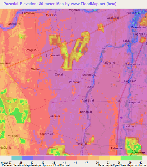 Pazasiai,Lithuania Elevation Map