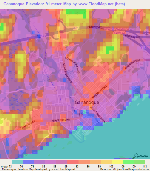 Gananoque,Canada Elevation Map