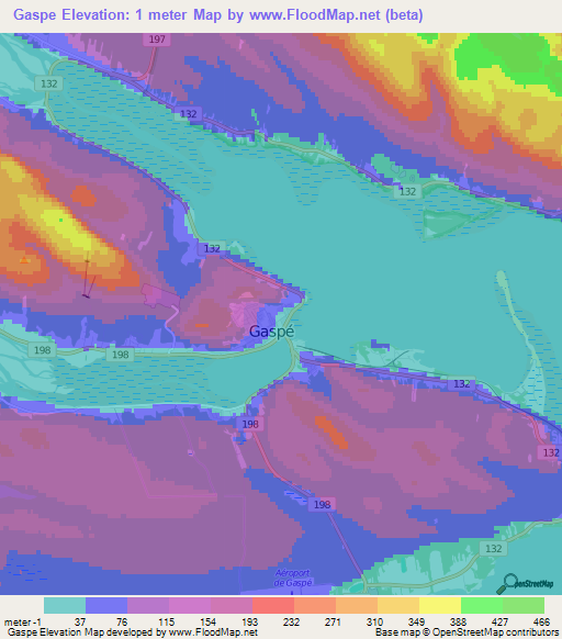 Gaspe,Canada Elevation Map