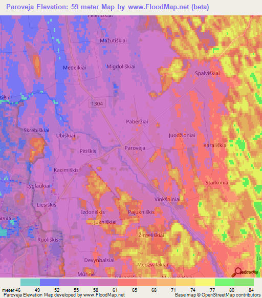 Paroveja,Lithuania Elevation Map