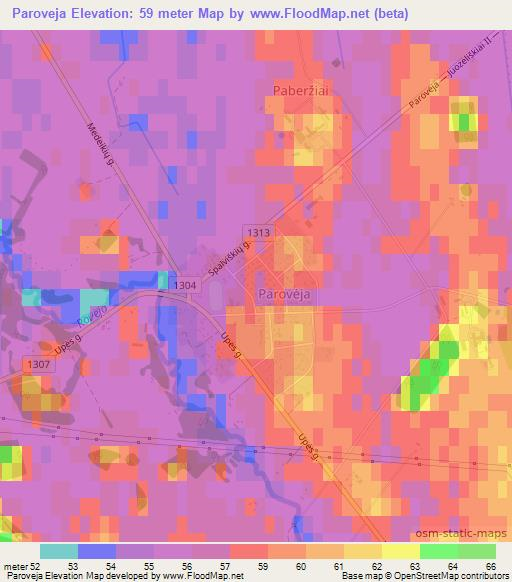 Paroveja,Lithuania Elevation Map